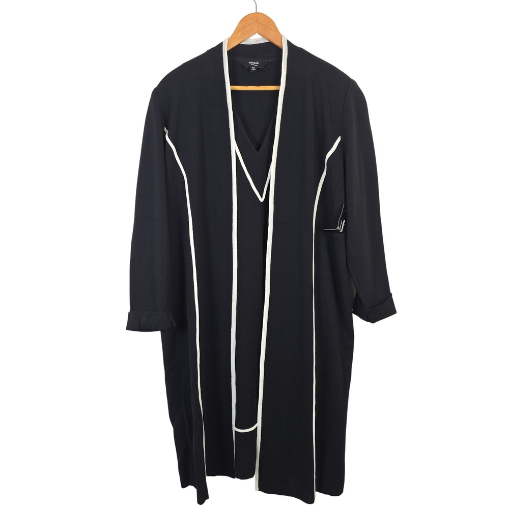 Misook Collection Black White Contrast Trim Knit Dress and Jacket Set 0X NWT